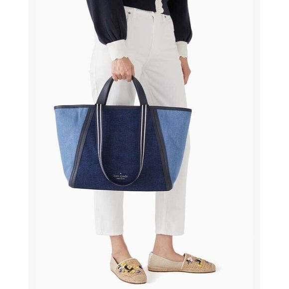 kate spade new york Handbags - Kate Spade Large Tote Denim Leather Blue Bag NWT New